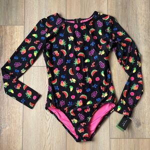 NWT Kate Spade Black Multi Fruit Print Rash Guard Size M